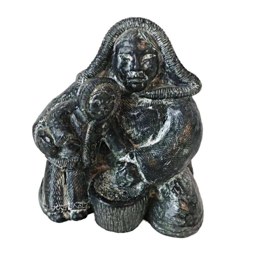 Handcrafted A Wolf Original Inuit Mother & Child Figurine - Stone-Look Resin Scu